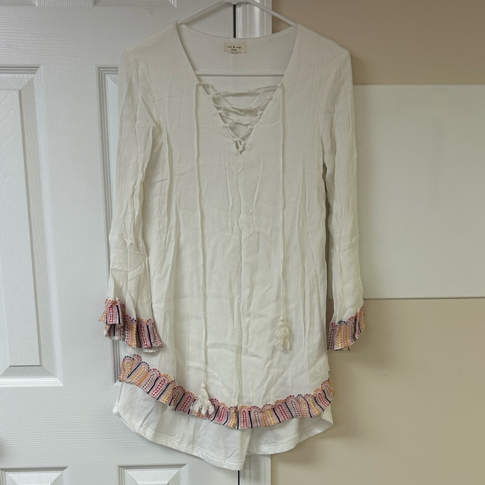 Tea & Cup White Tunic With Embroidery